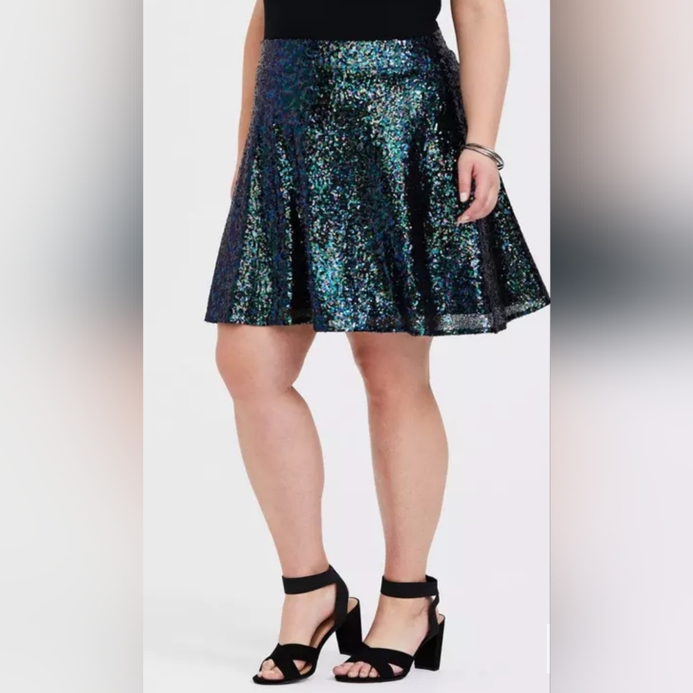 Torrid Blue/Purple Mini Sequined Skater Skirt